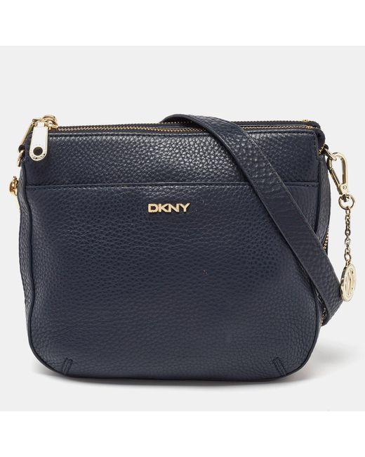 DKNY Blue Navy Leather Zip Crossbody Bag