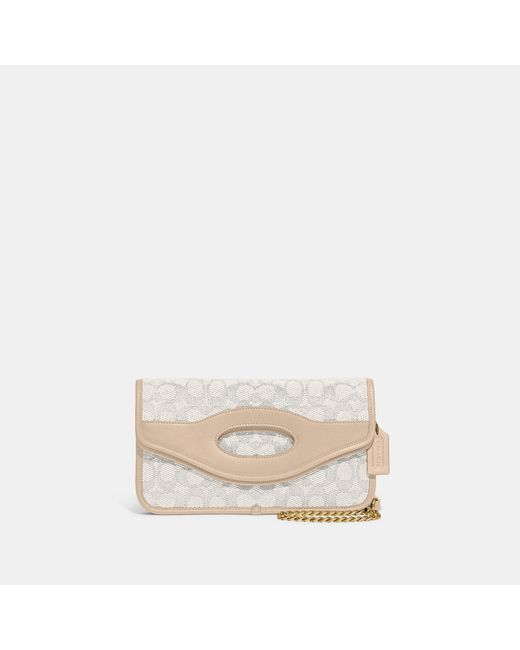 Coach Outlet Leather Foldover Cut Out Clutch Crossbody In Signature