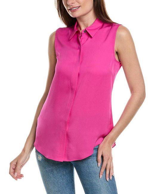 Theory Pink Tanelis Silk Shirt