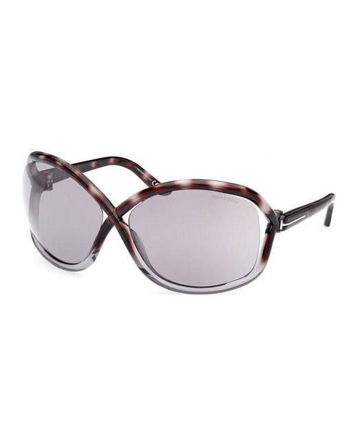 Tom Ford Pink Geometric Semi Rim, With A Dark Havana/ Frame And Gradient Mirror Lens