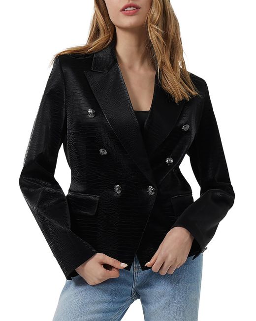 French Connection Black Ivar Faux Crocodile Triple-breasted Suit Jacket