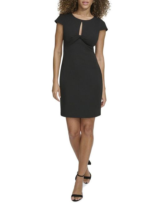 Siena Jewelry Women's Black Crepe Scuba Cap Sleeve Midi Dress