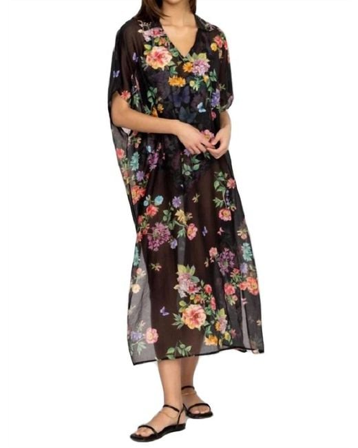 Johnny Was Multicolor Butterfly Collared Kaftan Coverup