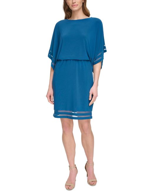 Jessica Howard Blue Illusion Midi Cocktail And Party Dress