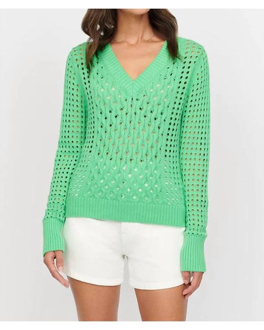 Isla Green Aurelie Multi Stitch Vee Sweater