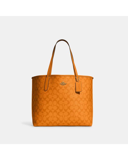 Coach Outlet Orange City Tote In Blocked Signature Canvas