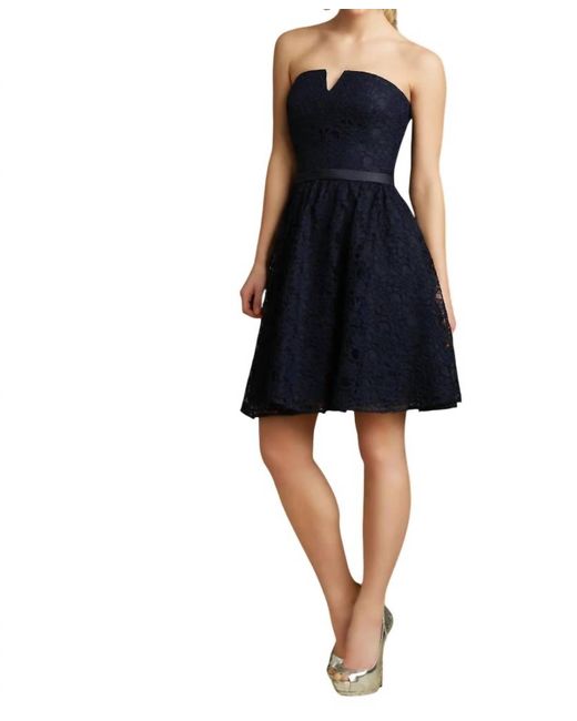 Mori Lee Women's Blue Lace Cocktail Dress With Satin Waistband