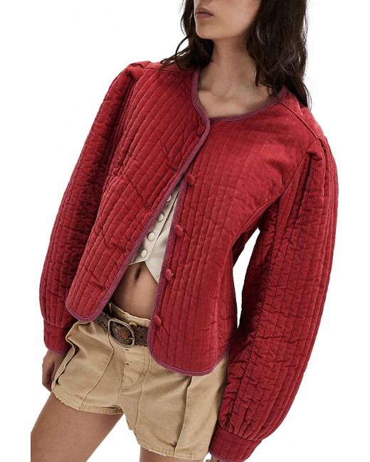 Free People Red Natalia Long Sleeve Velvet Jacket