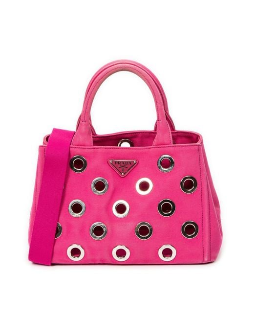 Prada Pink Small Grommet Canapa Tote