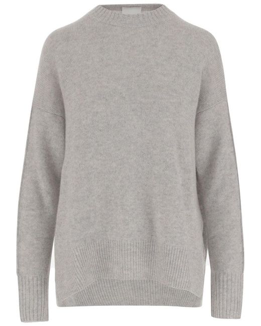 Allude Gray Classic Crew Neck Cashmere Sweater With Ribbed Edges