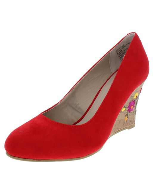 Rialto Red Calypso Faux Suede Cork Wedge Heels
