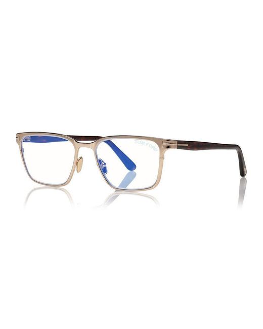 Tom Ford Blue Eyeglasses Square Full Rim, Shiny Rose Frame And Clear Light Block Lens Ft5733-B028 for men