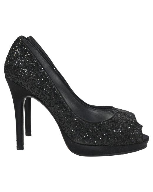 Stuart Weitzman Black Peep-Toe Pumps