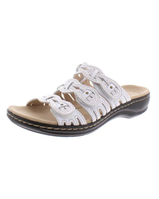 Clarks White Leisa Faye Strappy Cushioned Footbed Slide Sandals