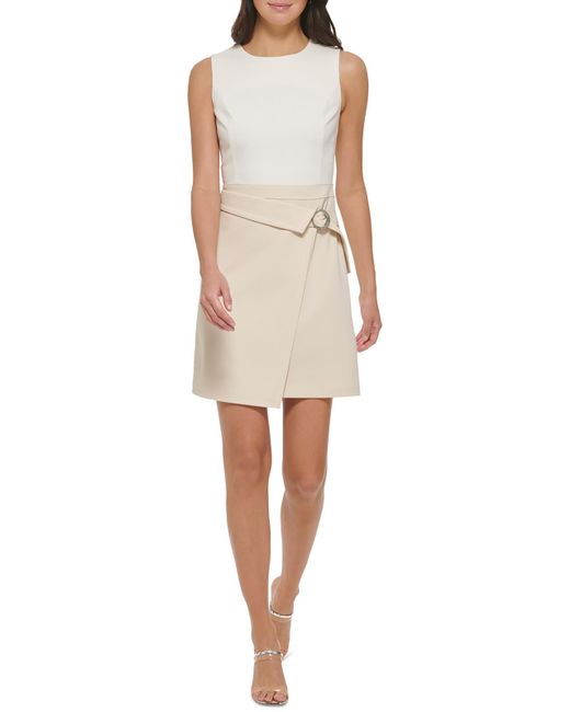 DKNY Natural Above Knee Colorblock Wear To Work Dress