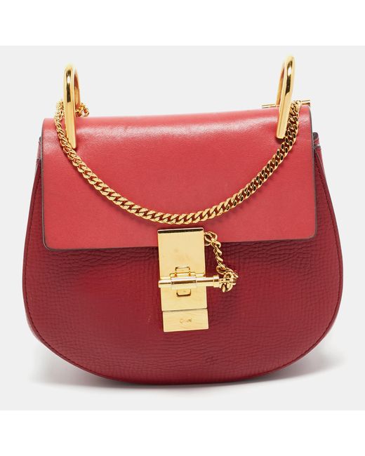 Chloé Red Chloé Leather Mini Drew Chian Shoulder Bag