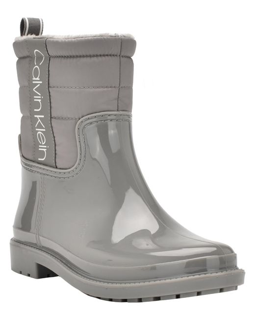 Calvin Klein Gray Sisely Ankle Block Heel Rain Boots