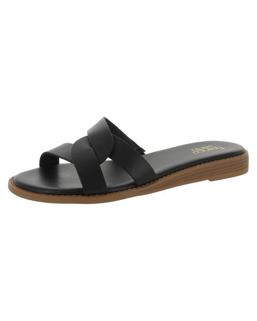 Franco Sarto Black Geras Leather Open Toe Slide Sandals