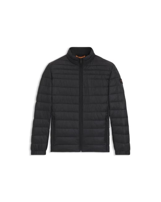 Boss Black Water-Repellent Quilted Field Jacket With Packable Hood for men