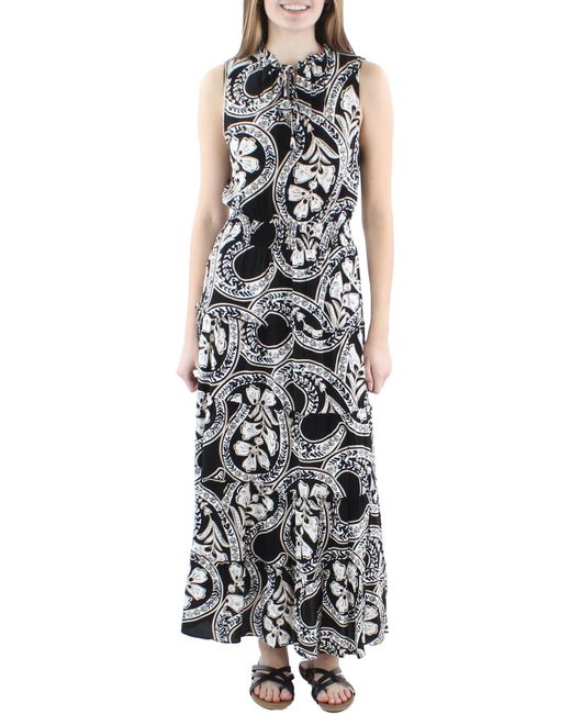 Msk White Sleeveless Printed Midi Dress