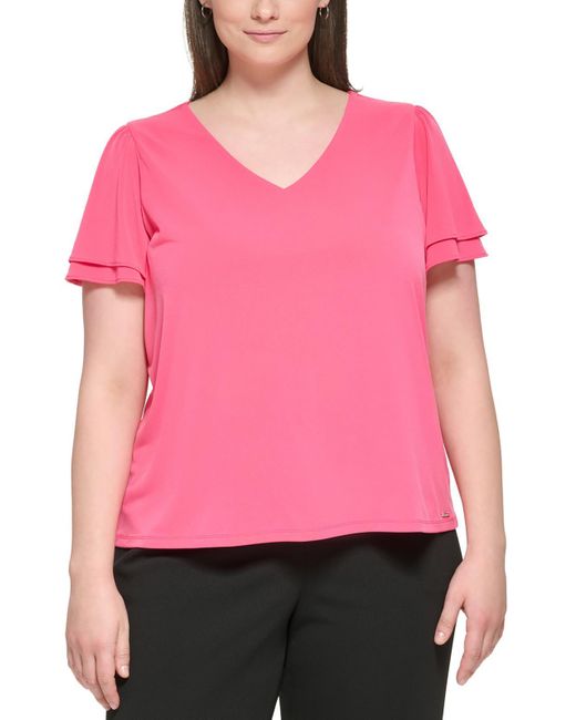 Calvin Klein Pink Plus Solid Polyester Blouse