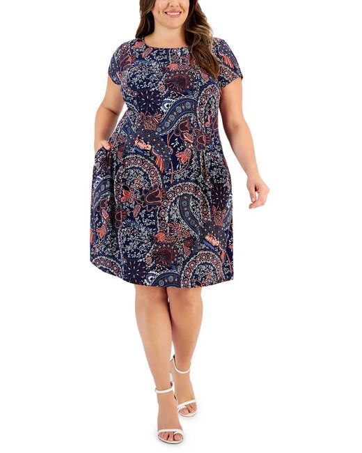 Connected Apparel Blue Plus Daytime Knee-length Shift Dress