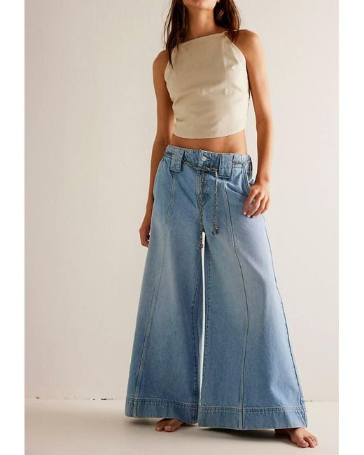 Free People Blue We The Free Sheer Luck Wide-leg Jeans
