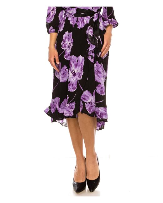 Maison Tara Purple Faux Wrap Floral Midi Dress