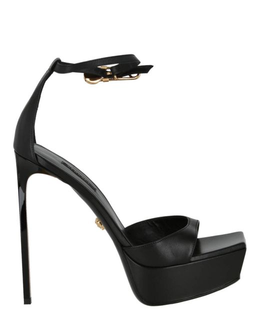 Versace Black Safety Pin Leather Heeled Sandals