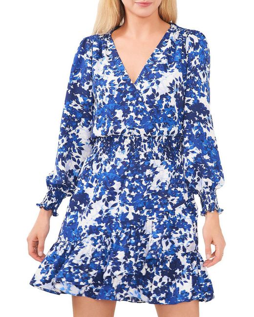 Vince Camuto Blue Chiffon Floral Print Mini Dress