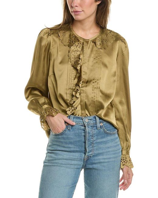 French Connection Blue Aleeya Satin Lace Detail Blouse