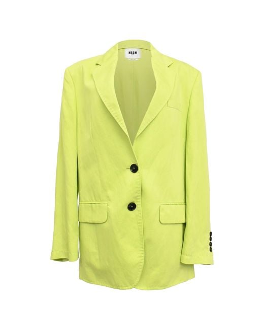 MSGM Yellow Single-Breasted Blazer With Pockets