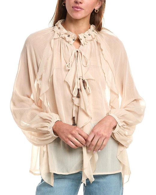 REVERIEE Natural Chiffon Ruffle Blouse