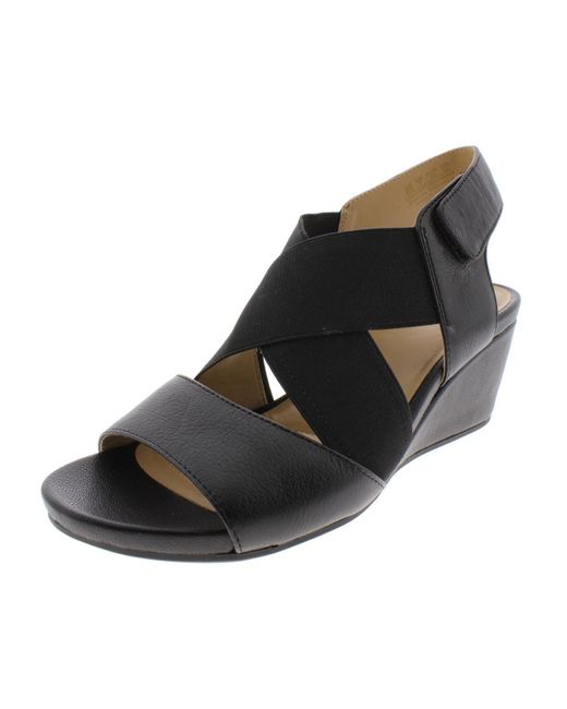 Naturalizer Black Cleo Leather Strappy Wedges