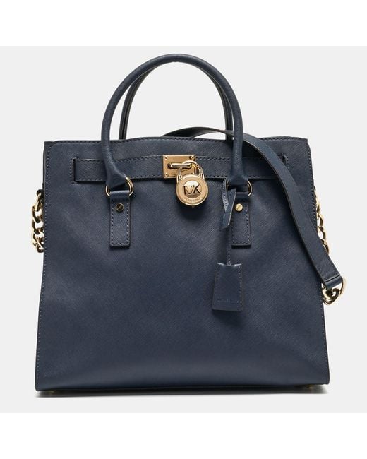 MICHAEL Michael Kors Blue Navy Leather Large Hamilton North South Tote