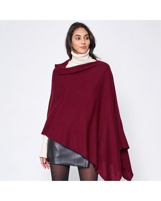 TRUEDAMES Red Solid Scarf Poncho