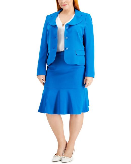 Le Suit Blue Plus 2pc Polyester Skirt Suit