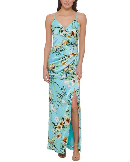 Vince Camuto Blue Floral Print Long Maxi Dress