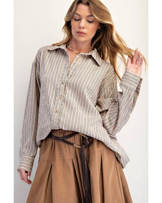 Easel Brown Stripe Button Down Shirt