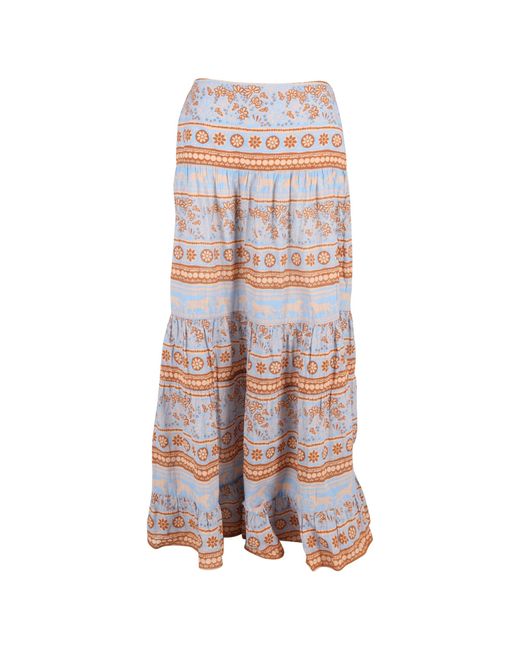 Johanna Ortiz Multicolor Printed Tiered Maxi Skirt