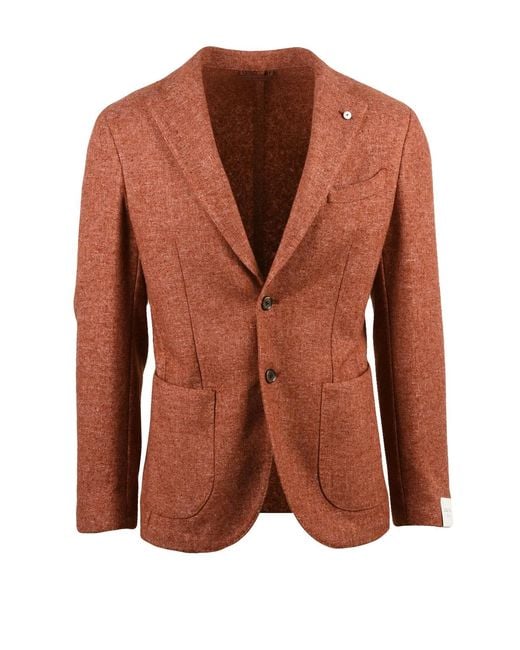 L.b.m. 1911 Brown Rounded Unlined Wool-Polyester Jacket With Button Closure for men