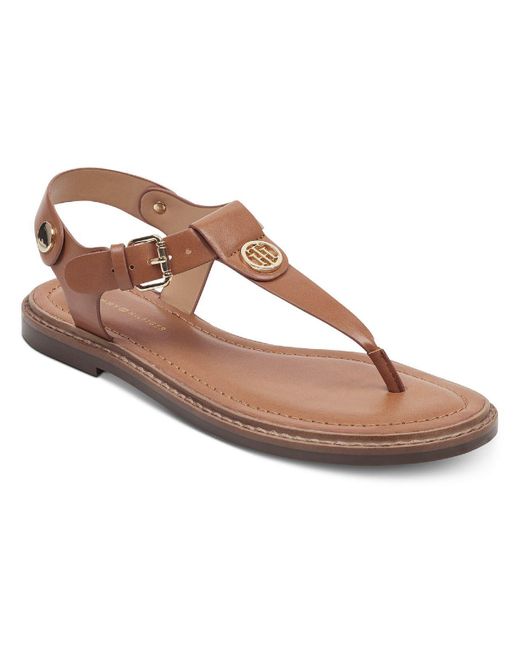 Tommy Hilfiger Bennia Faux Leather Sling Back Thong Sandals in Brown | Lyst