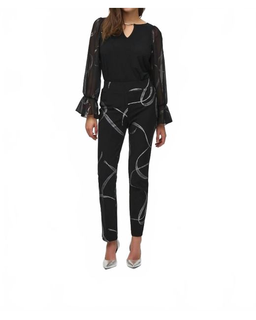 Joseph Ribkoff Black Silky Knit Abstract Print Pull-On Pants