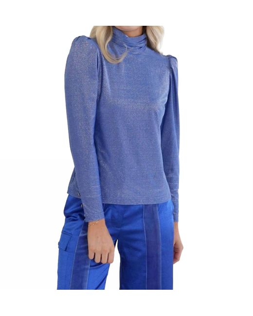 Emily Mccarthy Blue Tessa Turtleneck Top