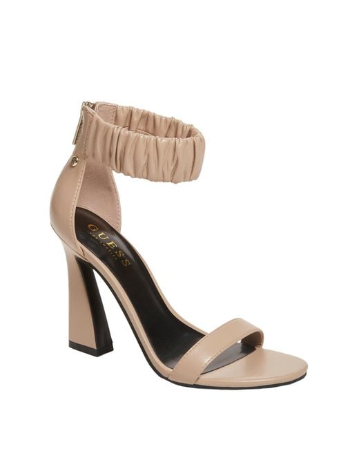 Guess Factory Nowel Ruched Ankle Heels in Natural | Lyst