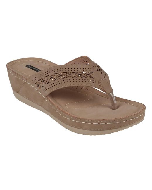 Good Choice Brown Bari Faux Suede Round Toe Wedge Sandals