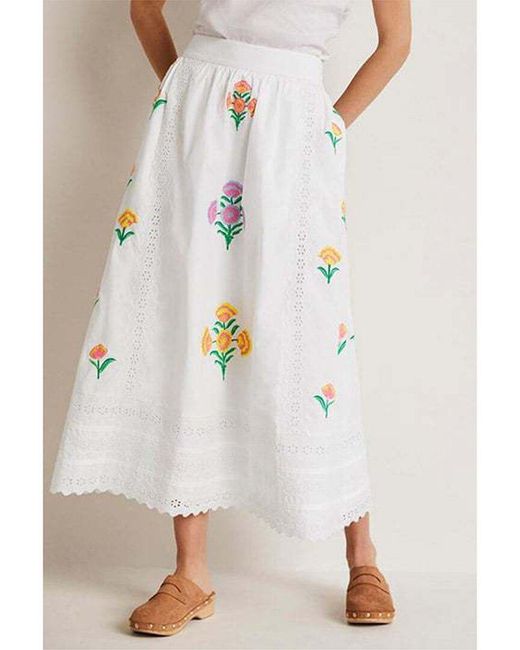 Boden Natural Embroidered Full Midi Skirt