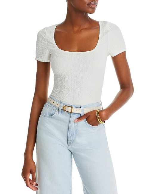 Madewell Blue Textured Square Neck Pullover Top