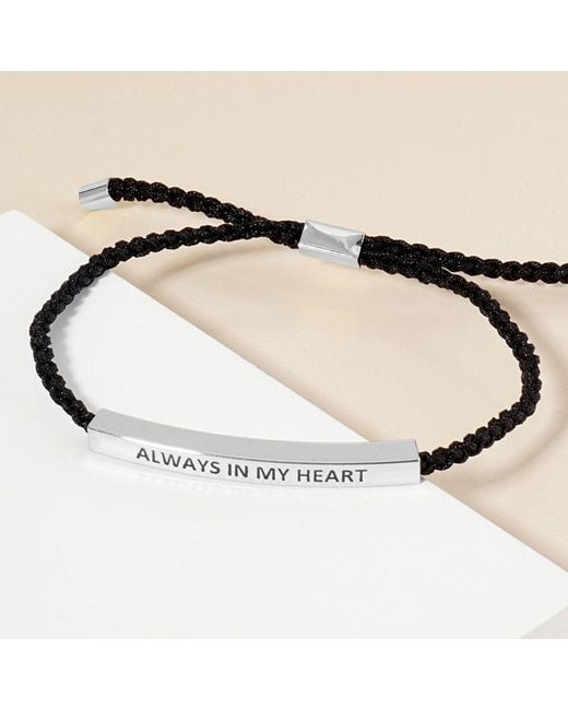 Fashnzfab Black Dipped Always Message Bar Pointed Rope Adjustable Bracelet Rhodium