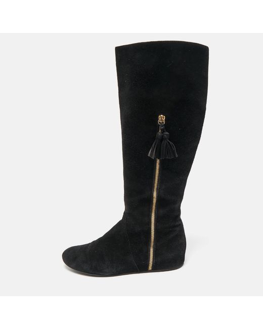 Stuart Weitzman Black Suede Knee Length Boots